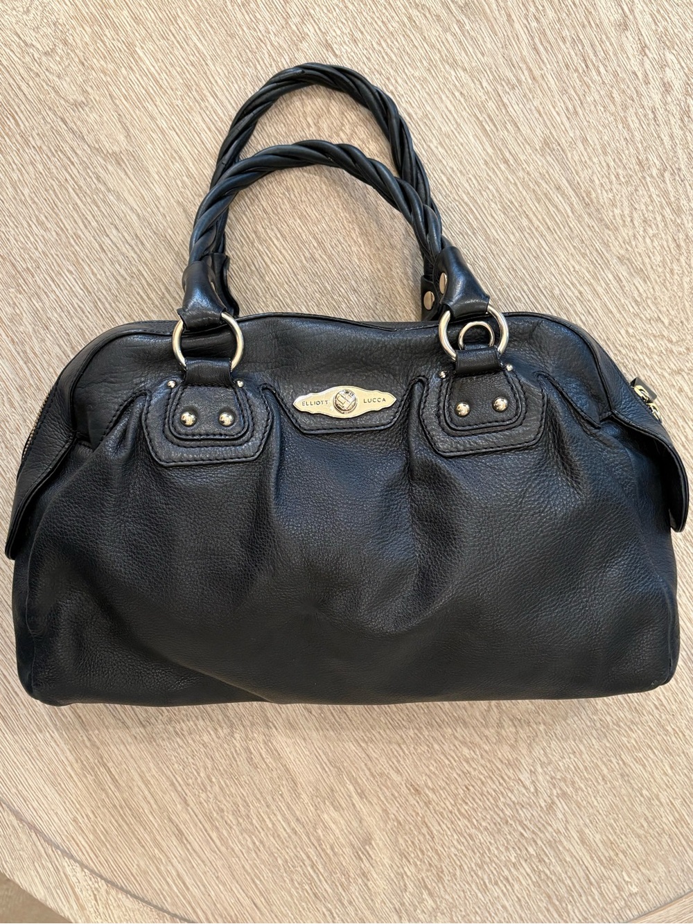 Elliott Lucca Black Leather Satchel Handbag Crossbody Bag